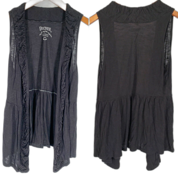 Decree S Top Solid Black Sleeveless Layer with Peplum Open Front Festivals! - Picture 1 of 7